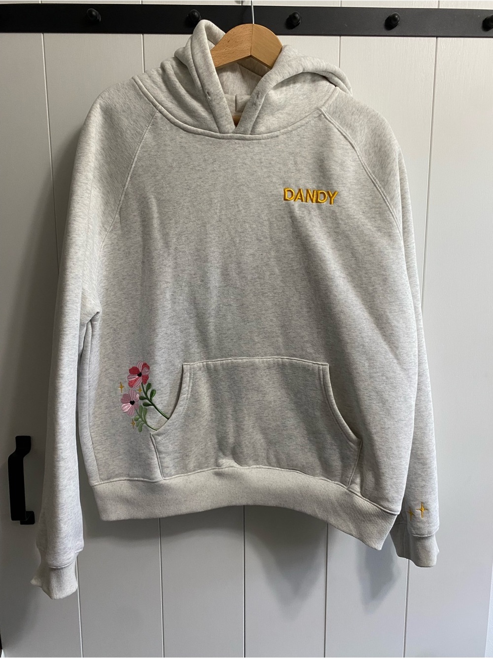 Dandy Light Gray Floral Embroidered Hoodie for Women